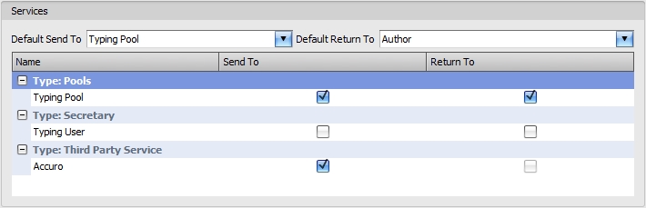 Service Defaults and 'Send To' service options
