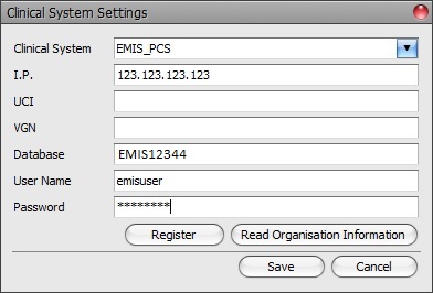 EMIS PCS configuration settings